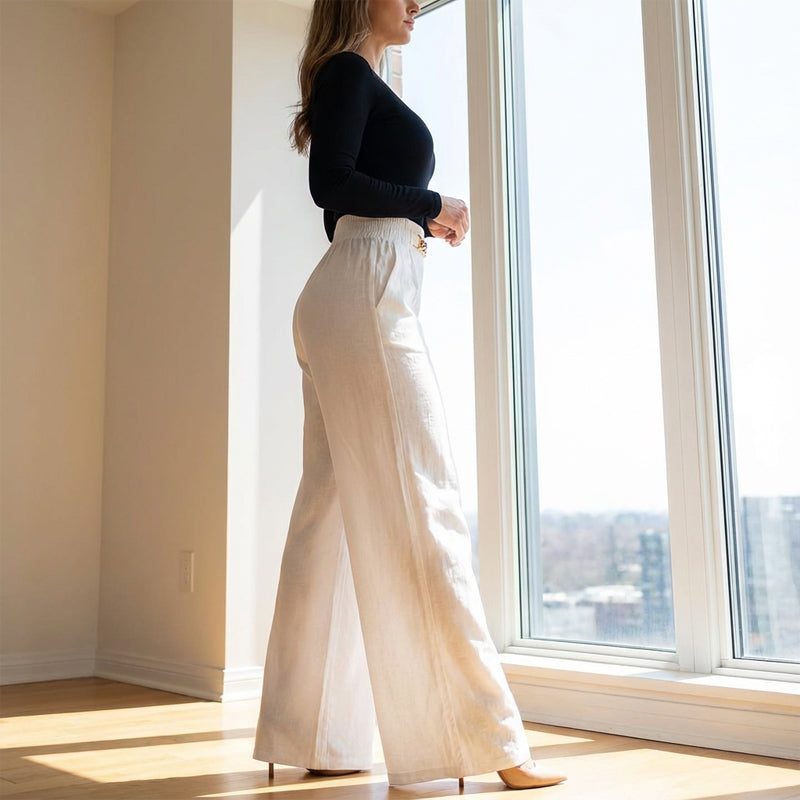 2026 Women's Solid-Color High-Waisted Wide-Leg Pants