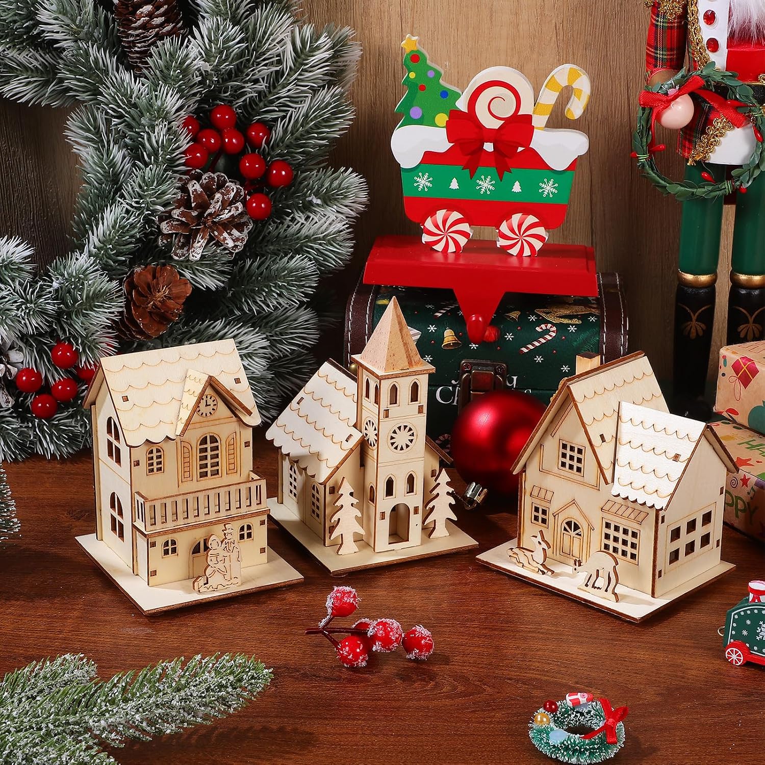 Christmas Glowing Wooden House (3PCS)