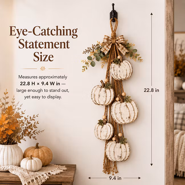 🏡🎃 Rustic Wooden Pumpkin Door Hanging with Warm LED Lights