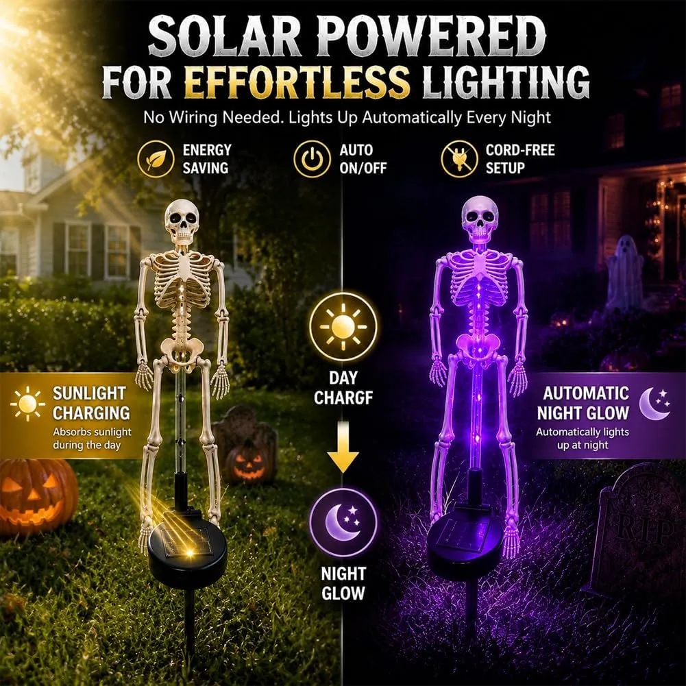 Solar-Powered Skull Garden Stake Light – Halloween Decorative Garden Light (Skeletal Design)