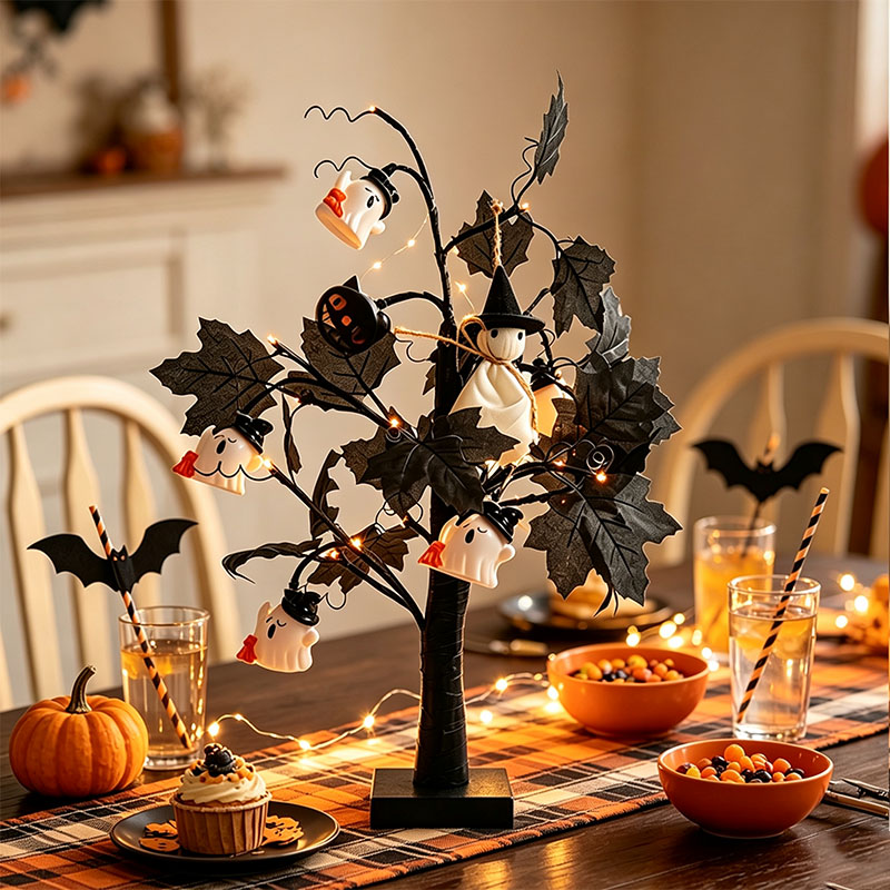 Halloween Coral Branch Pumpkin Ghost Tree