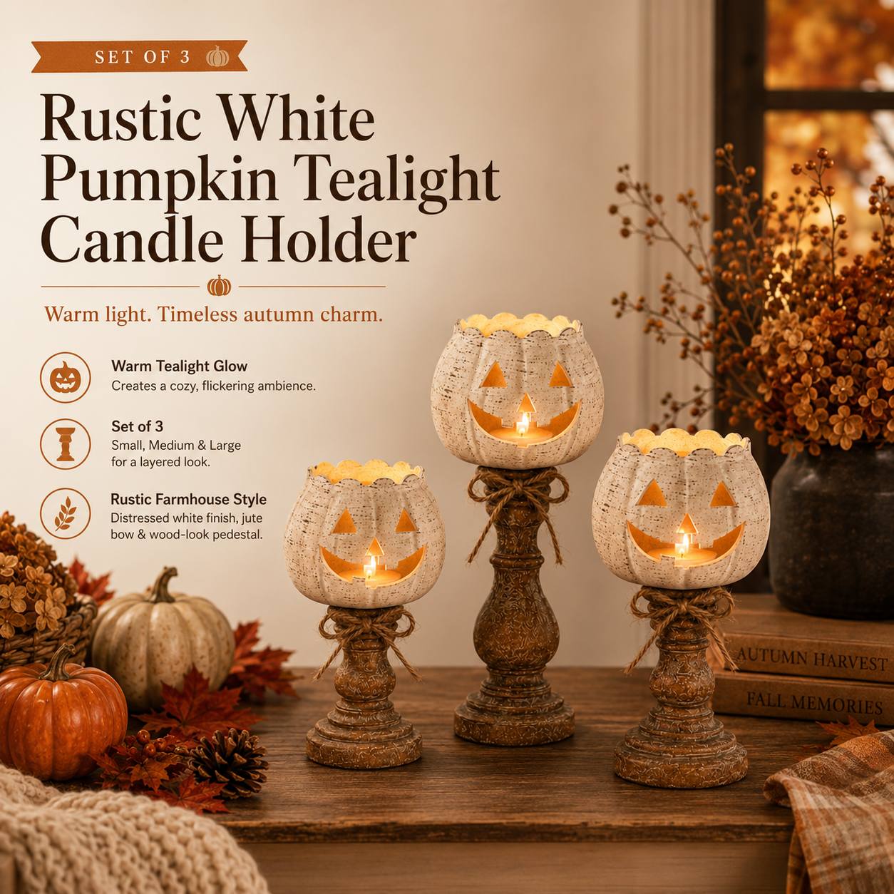 🎁Last Day 50% OFF🔥Rustic White Pumpkin Tealight Candle Holder✨