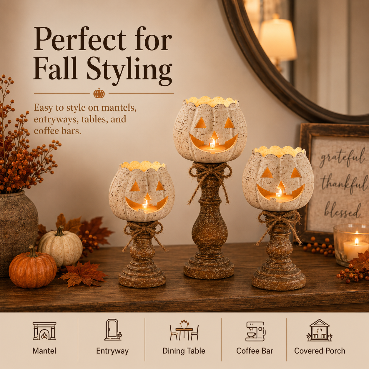 🎁Last Day 50% OFF🔥Rustic White Pumpkin Tealight Candle Holder✨