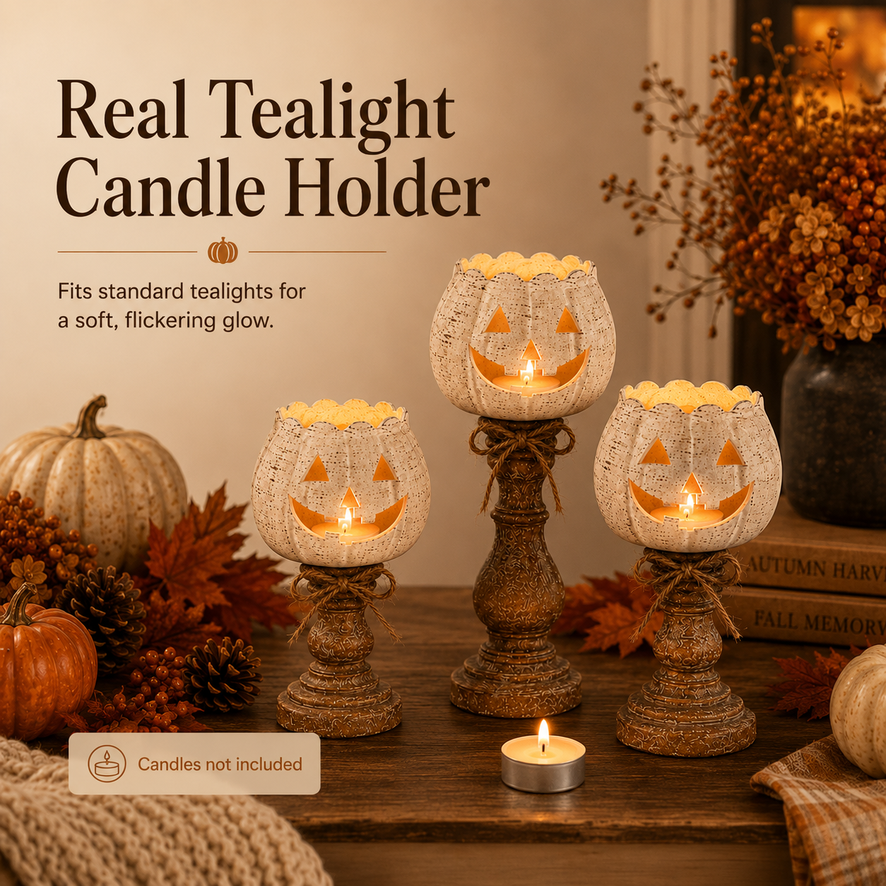 🎁Last Day 50% OFF🔥Rustic White Pumpkin Tealight Candle Holder✨