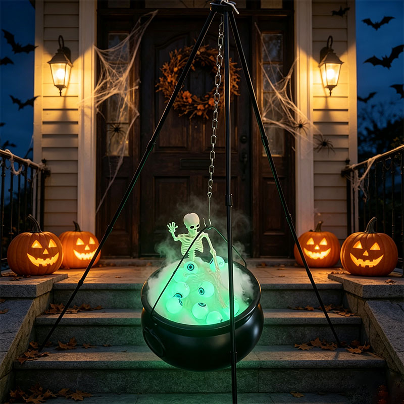 Large Witches Cauldron on Tripod with Cauldron Diffuserr and Big Skeleton