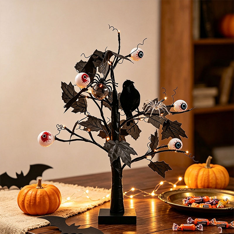 Halloween Coral Branch Pumpkin Ghost Tree