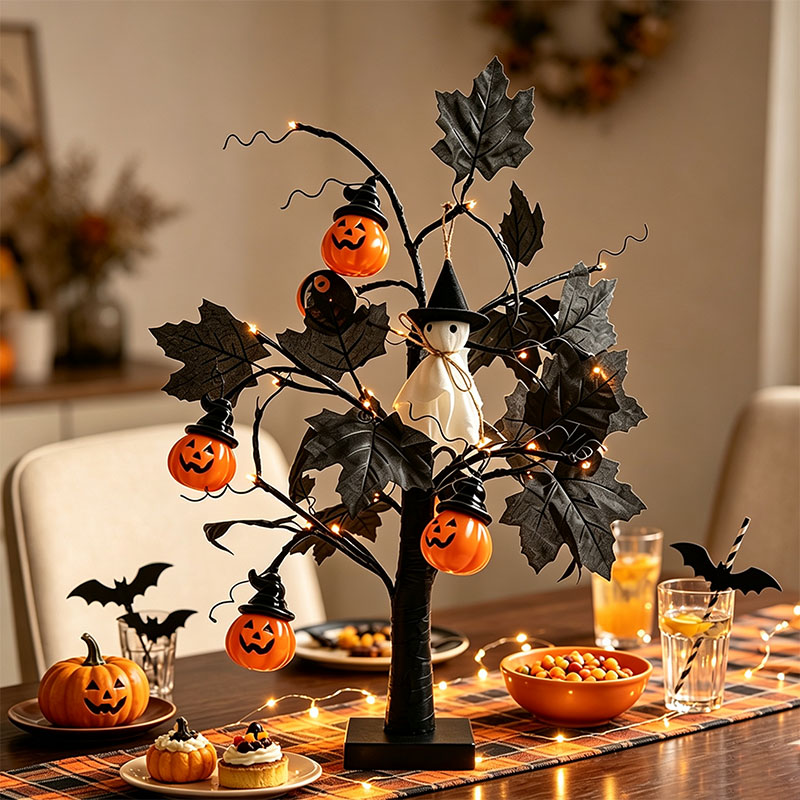 Halloween Coral Branch Pumpkin Ghost Tree