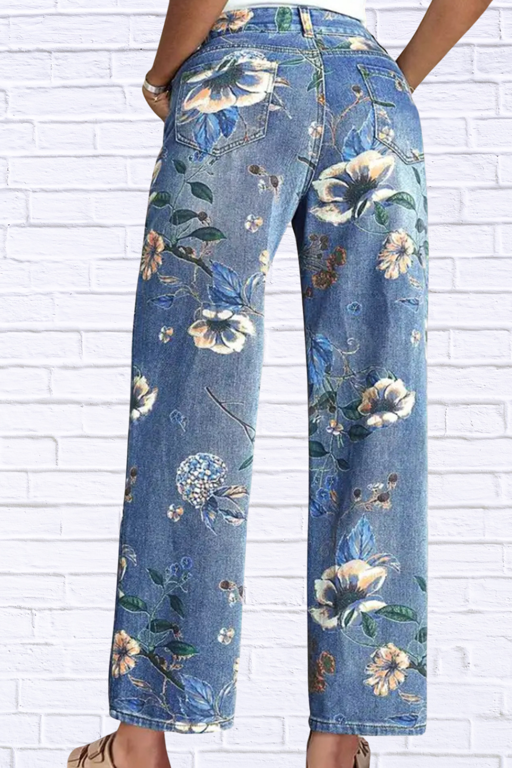 2026 Floral Print Wide Leg Jeans for Women | High Rise Boutique Denim Pants