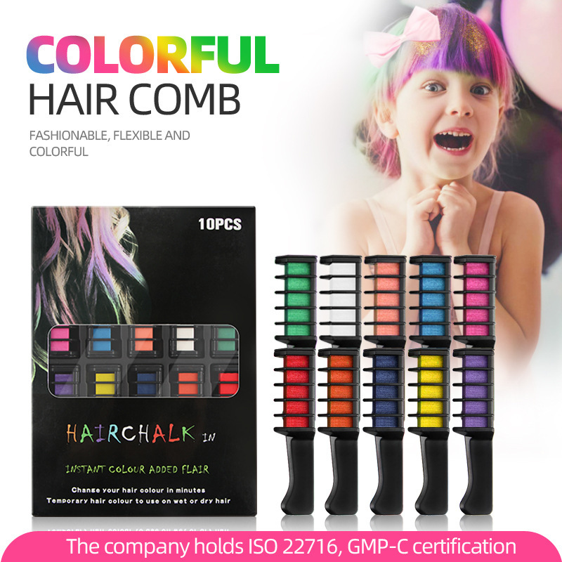 🌈 Hair Chalk Comb Set — 10 Vibrant Shades for Instant Style