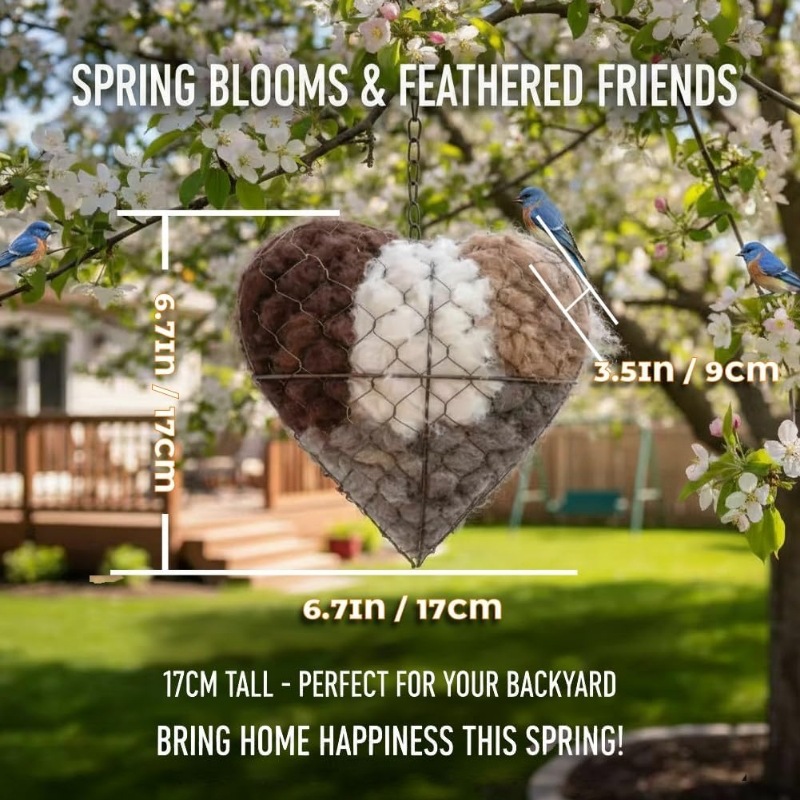 DOMIPLE | 🔥 LAST DAY 49% OFF - 🕊️ 🏡 Handmade Natural Alpaca Fiber Bird Nesting Heart ❤️ A Cozy Gift for Birds