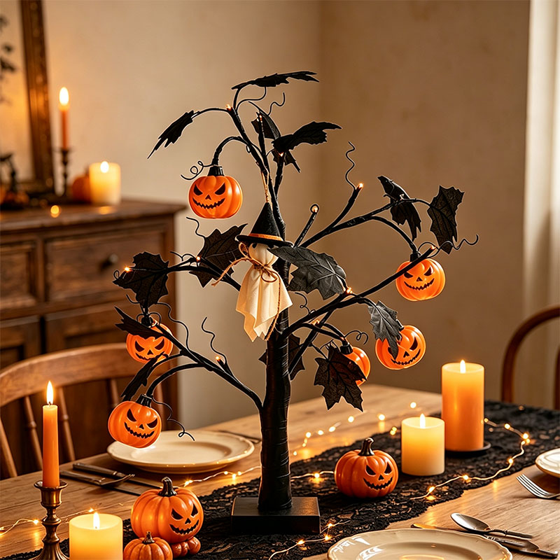 Halloween Coral Branch Pumpkin Ghost Tree