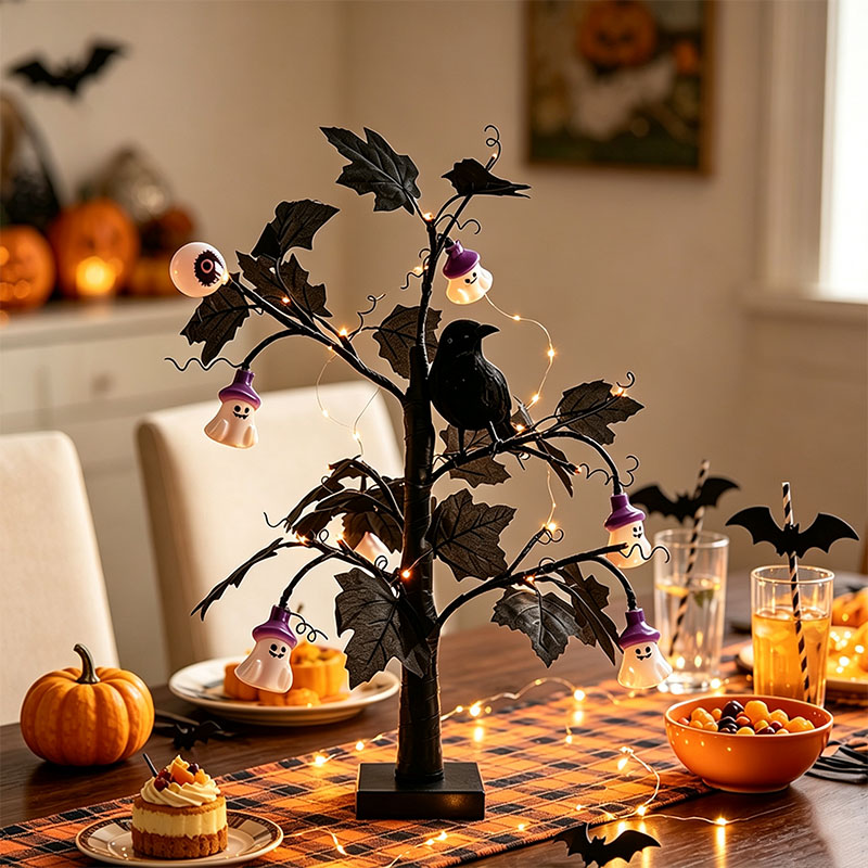 Halloween Coral Branch Pumpkin Ghost Tree