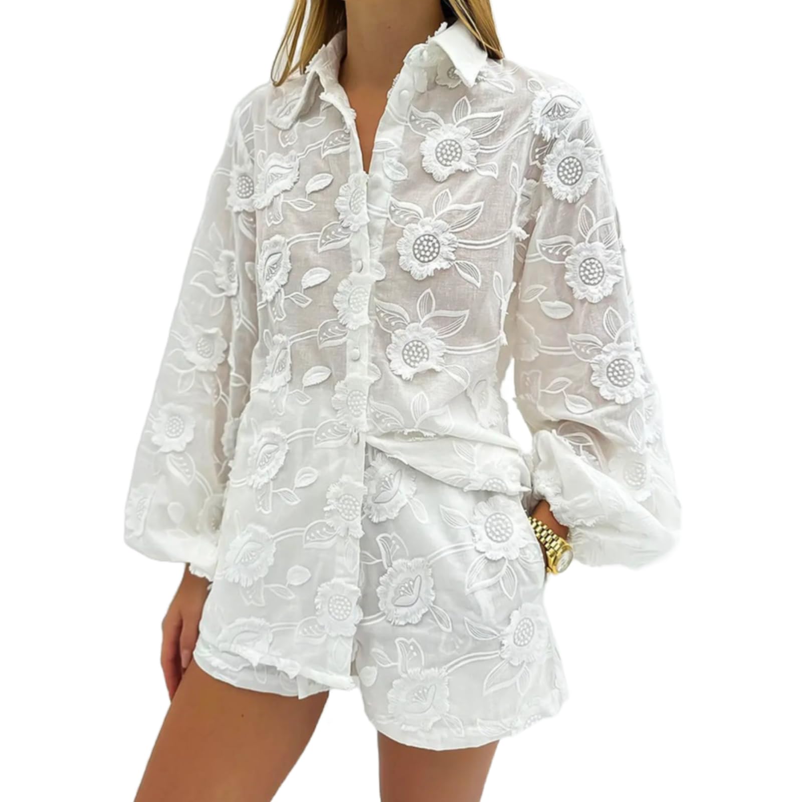 2026 Women's Sexy Lace Embroidery See-Through Suit
