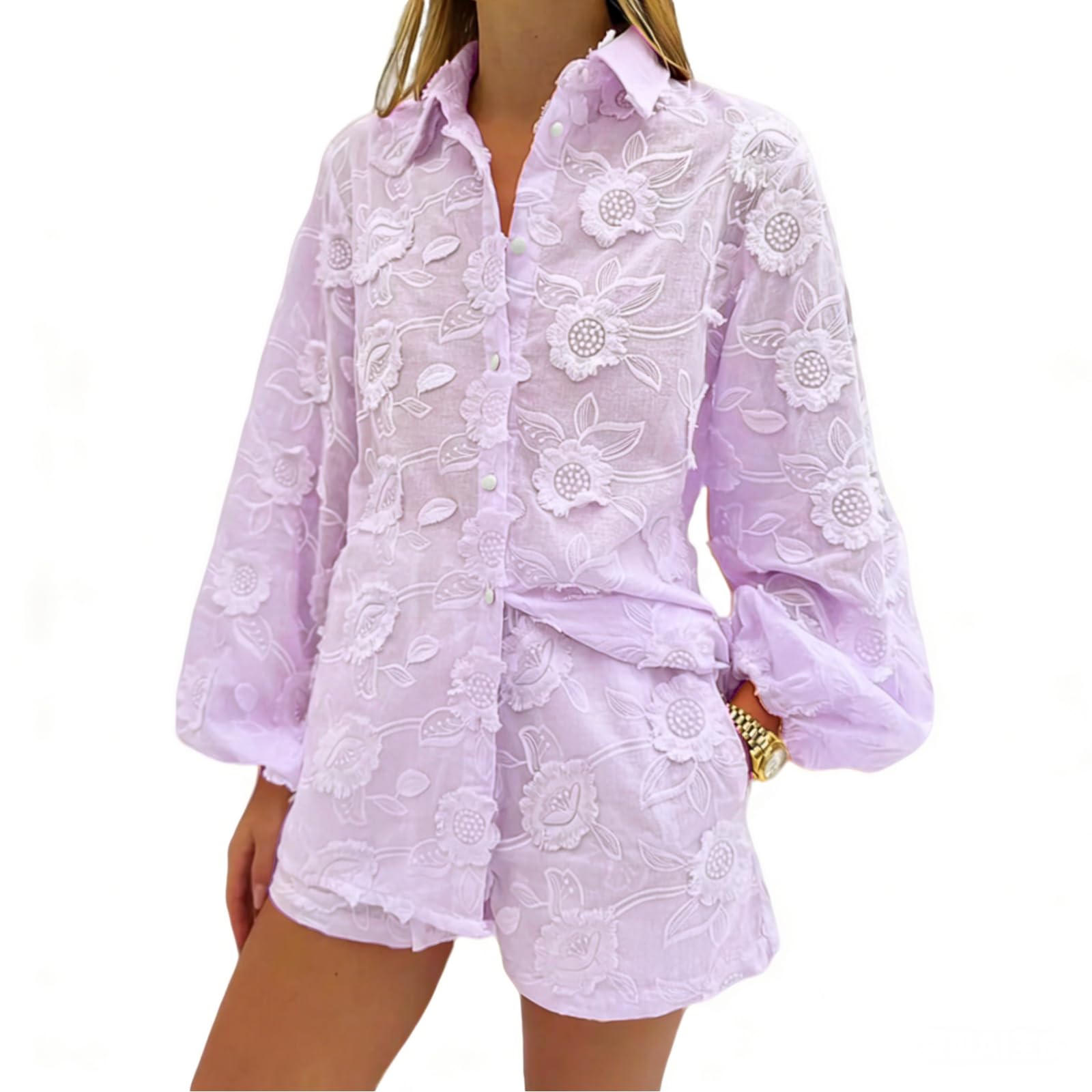 2026 Women's Sexy Lace Embroidery See-Through Suit