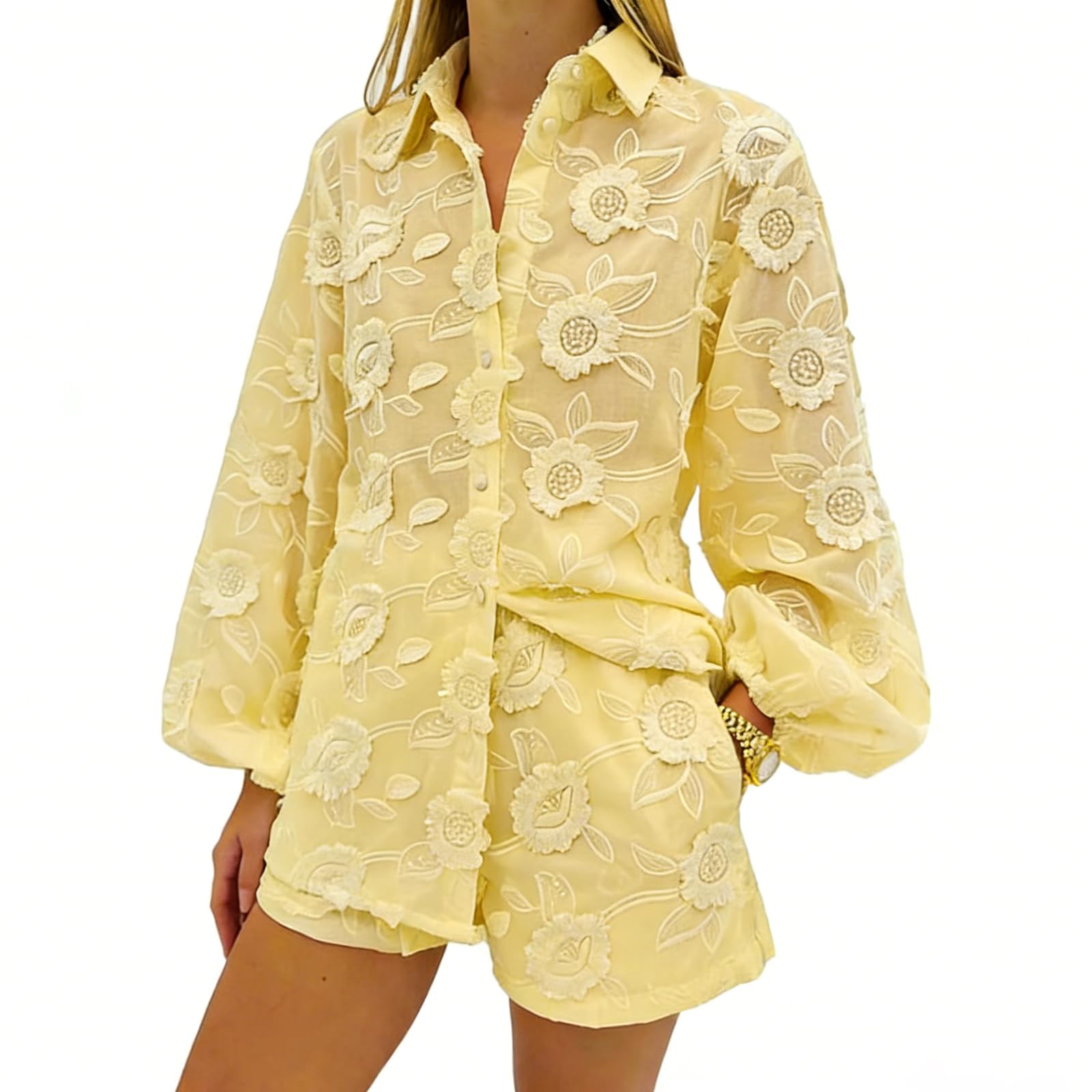 2026 Women's Sexy Lace Embroidery See-Through Suit