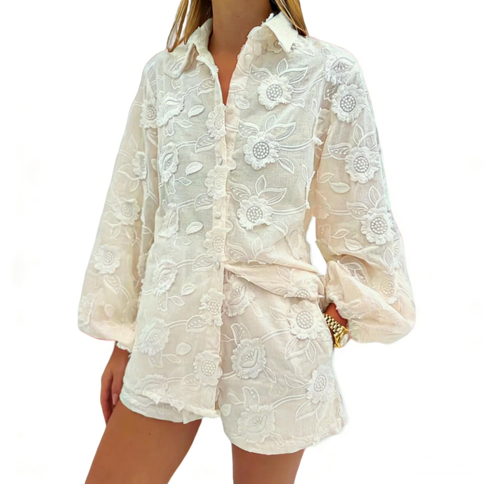2026 Women's Sexy Lace Embroidery See-Through Suit