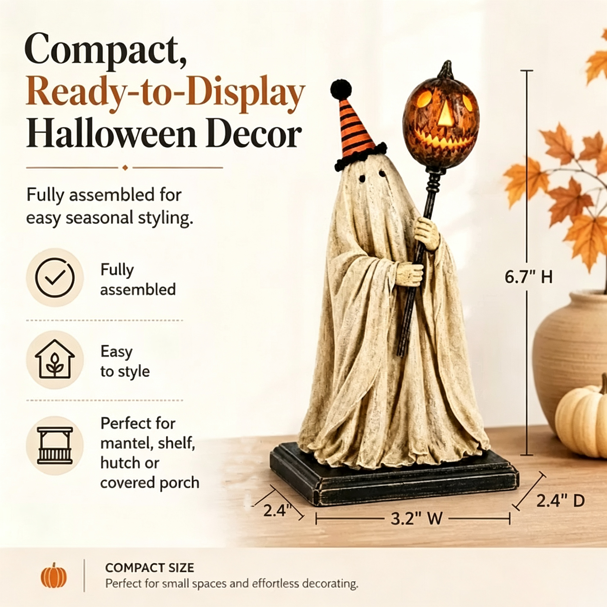 🎃Lighted Vintage Ghost Figurine with Glowing Pumpkin Staff