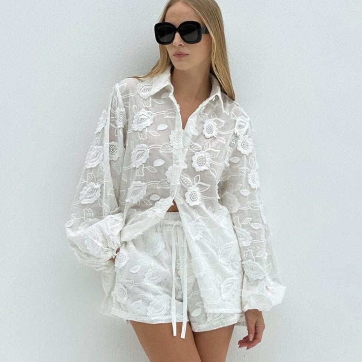 2026 Women's Sexy Lace Embroidery See-Through Suit