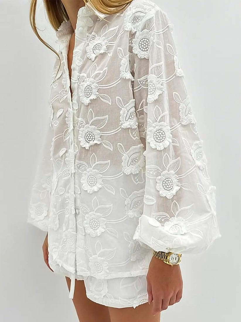 2026 Women's Sexy Lace Embroidery See-Through Suit