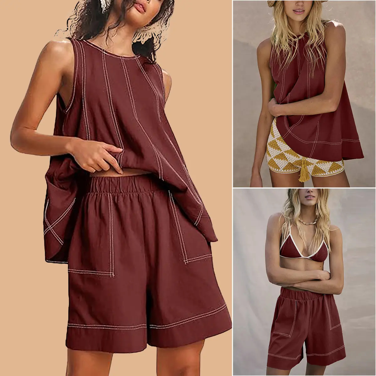 🔥ONLY 50 LEFT🔥Women's Cotton Two Piece Outfit - A-Line Tank & High-Waist Shorts