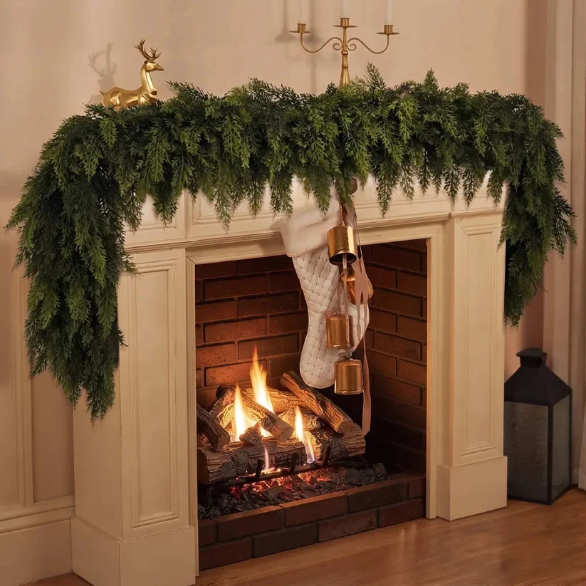 DOMIPLE | Pre-sale 🎅 Christmas Early Discount 49% Off 🎄 6ft Real Touch Artificial Cedar Garland | Lifelike Winter Pine Greenery for Christmas Mantle