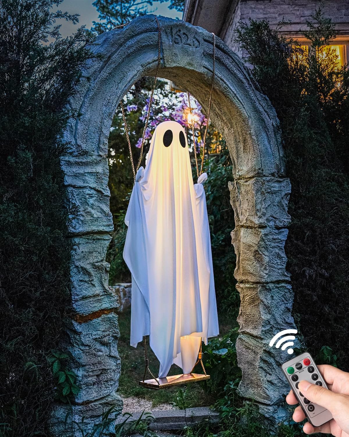 🔥Hanging Swing Ghost Halloween Decor with String Lights