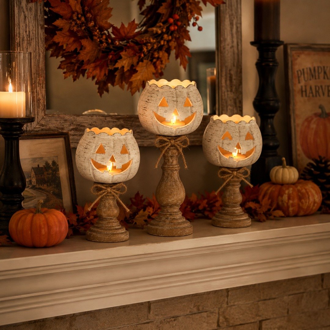 🎁Last Day 50% OFF🔥Rustic White Pumpkin Tealight Candle Holder✨