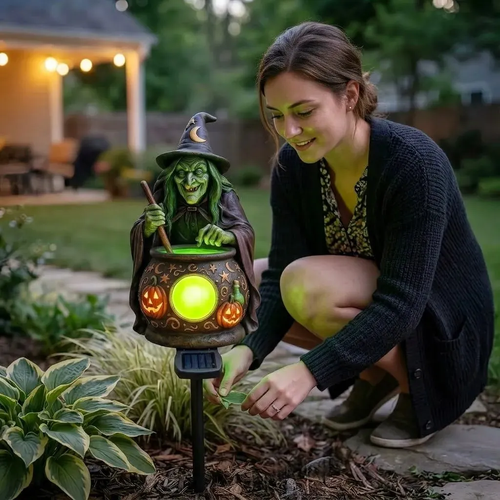 💥🏆Halloween Solar Witch Cauldron Garden Stake Light