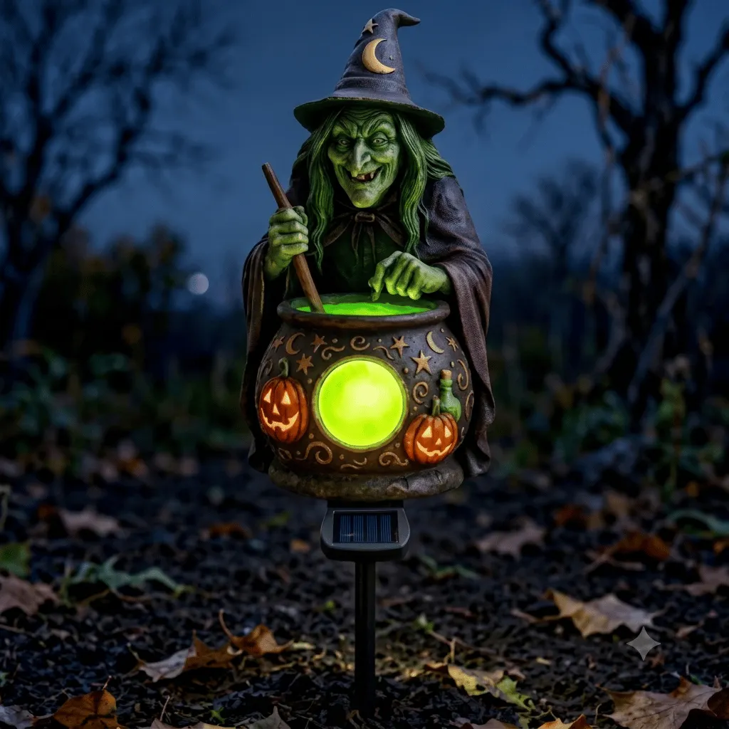 💥🏆Halloween Solar Witch Cauldron Garden Stake Light