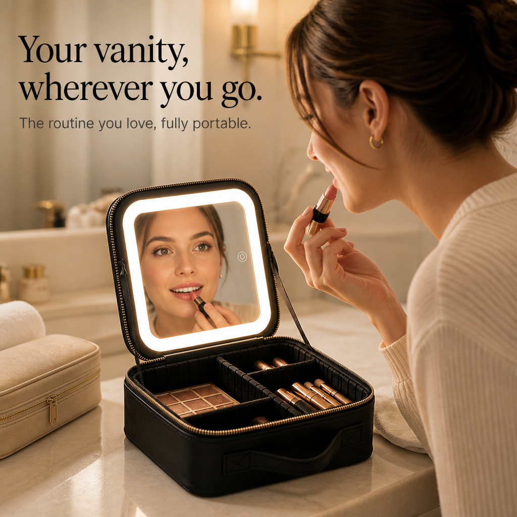 Portable Vanity Case With Lighted Mirror
