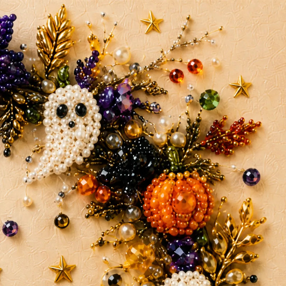 Halloween Pearl-like Bead Craft Kit, Cozy Wall Art DIY