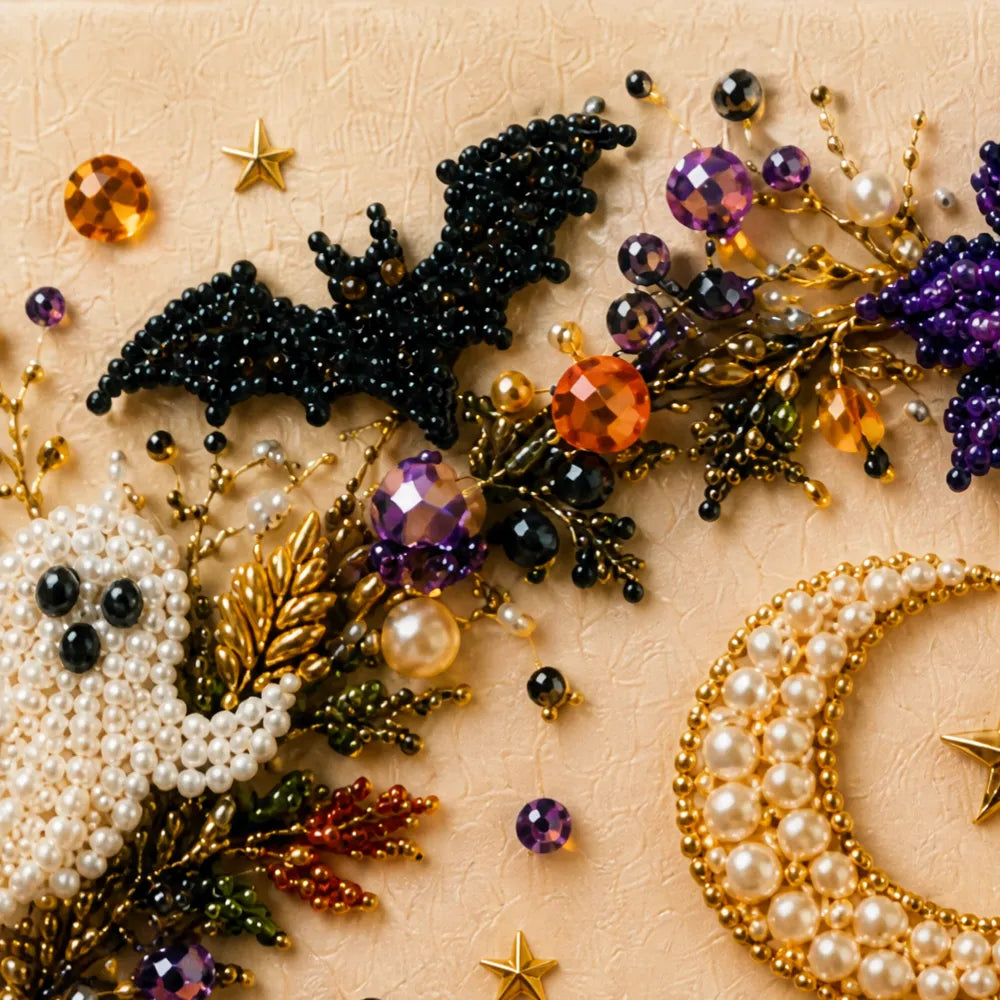 Halloween Pearl-like Bead Craft Kit, Cozy Wall Art DIY
