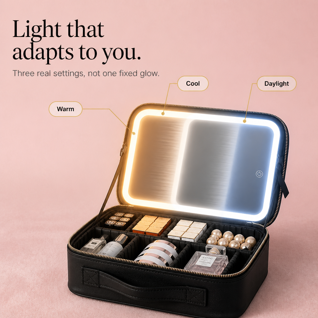 Portable Vanity Case With Lighted Mirror