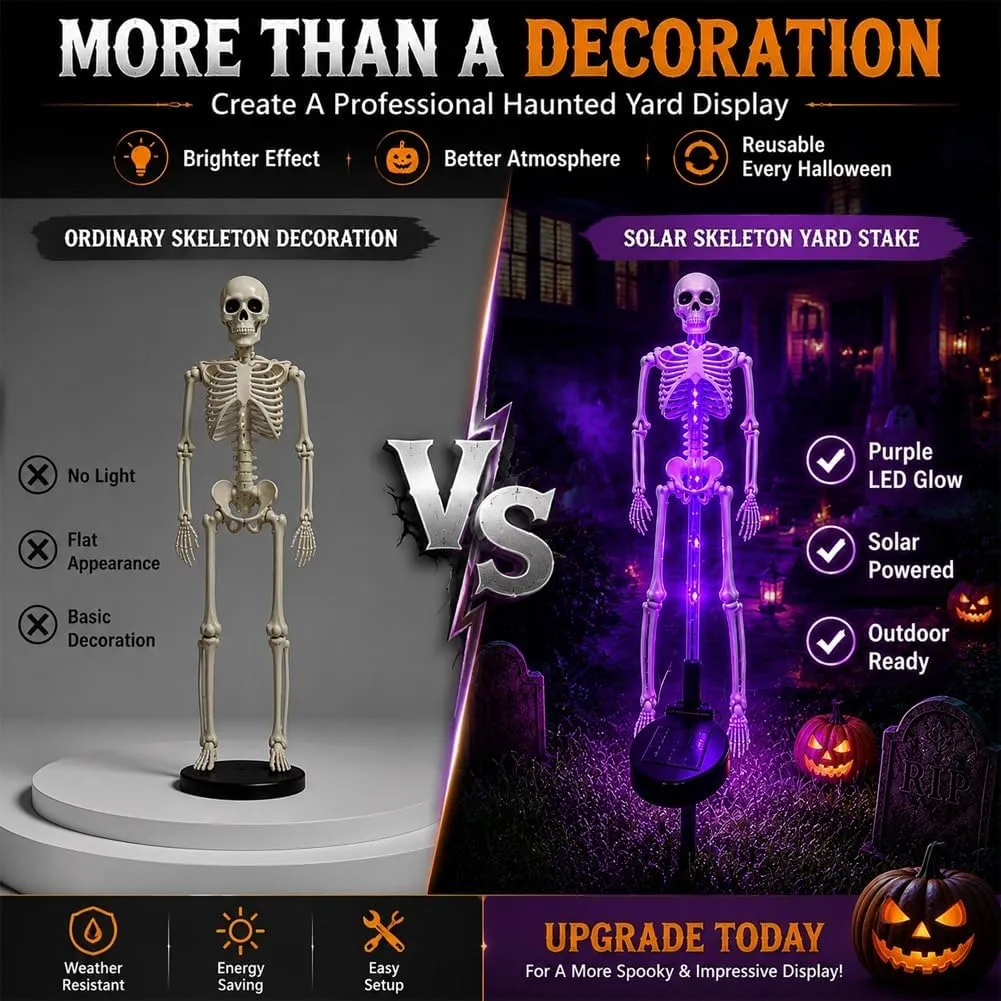 Solar-Powered Skull Garden Stake Light – Halloween Decorative Garden Light (Skeletal Design)