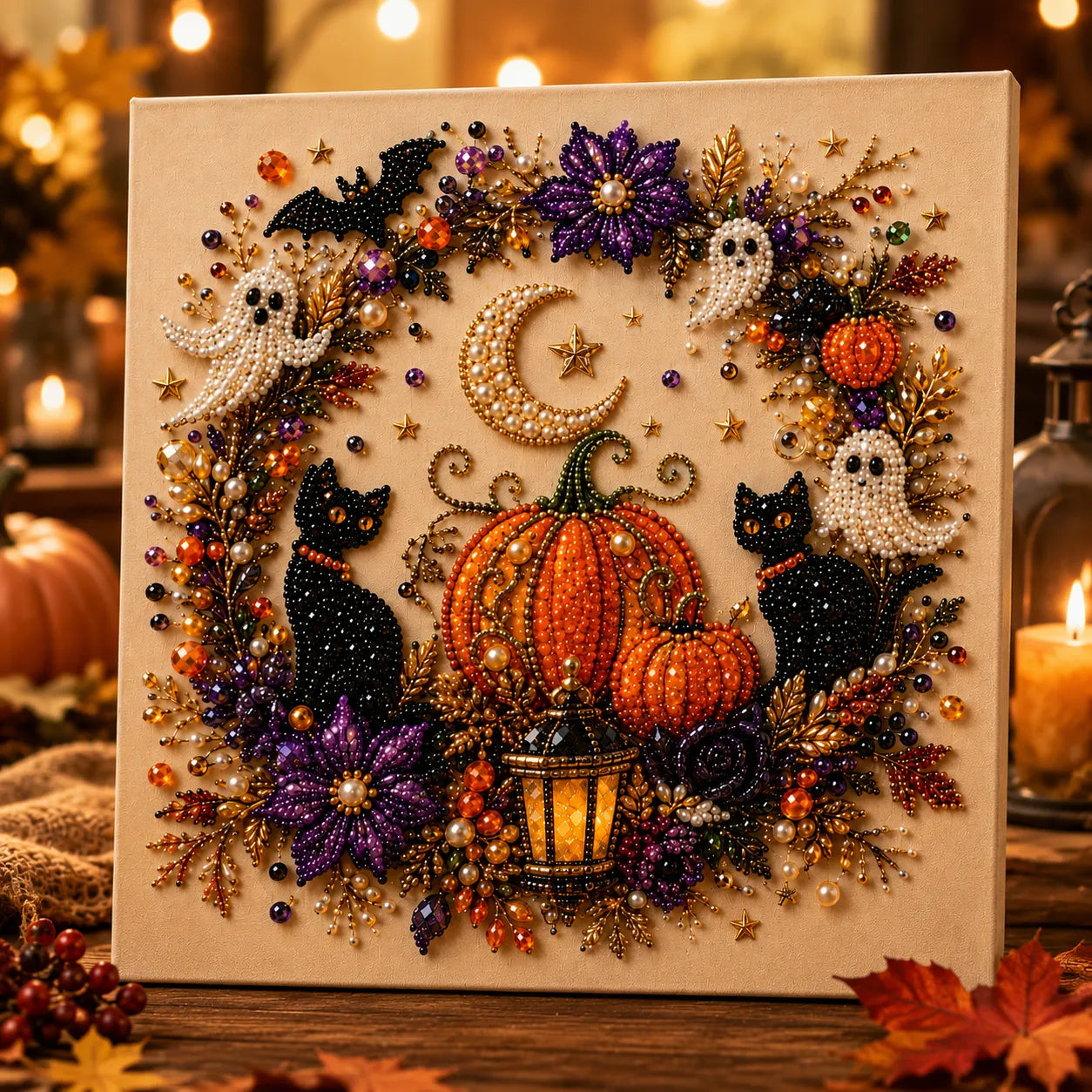 Halloween Pearl-like Bead Craft Kit, Cozy Wall Art DIY
