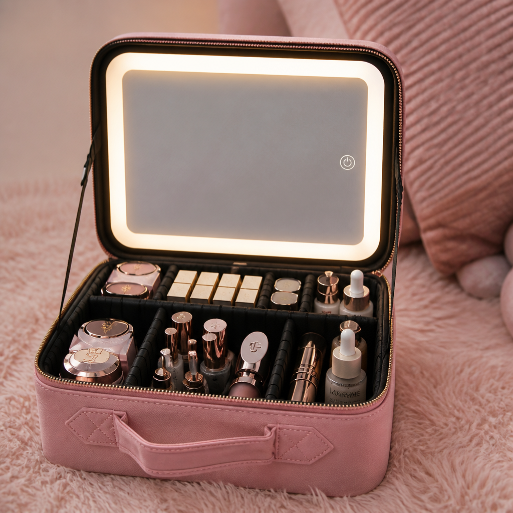 Portable Vanity Case With Lighted Mirror