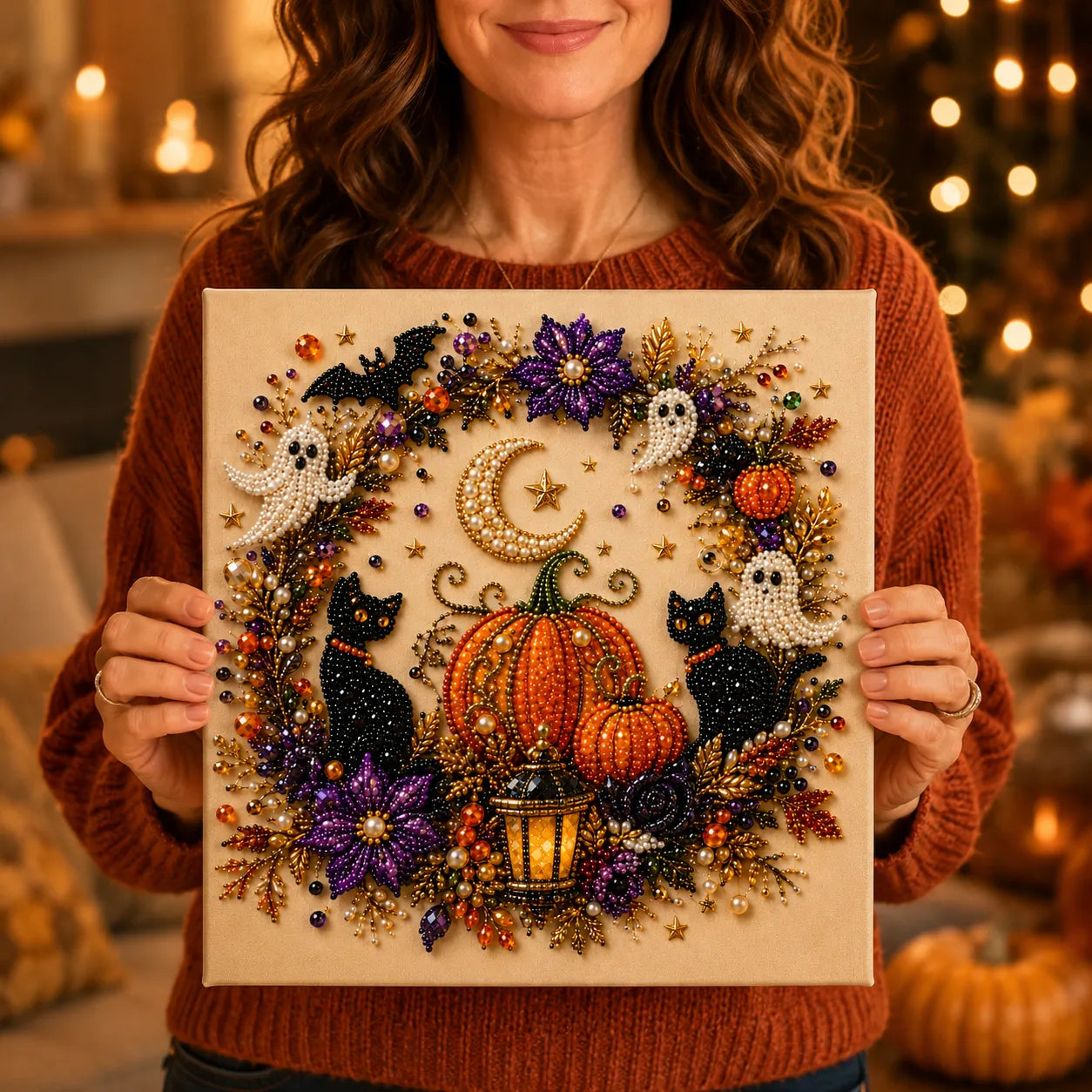 Halloween Pearl-like Bead Craft Kit, Cozy Wall Art DIY