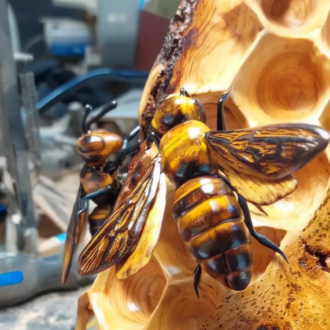 wooden honeycomb & Wood Bee Carving