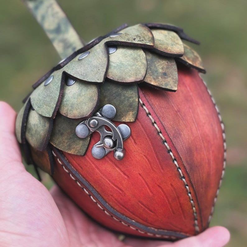 Handmade leather acorn bags