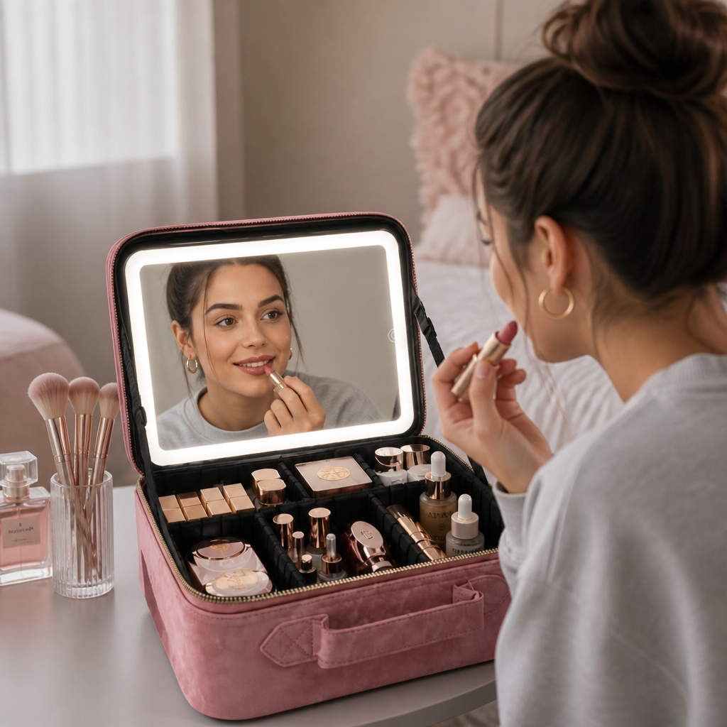 Portable Vanity Case With Lighted Mirror
