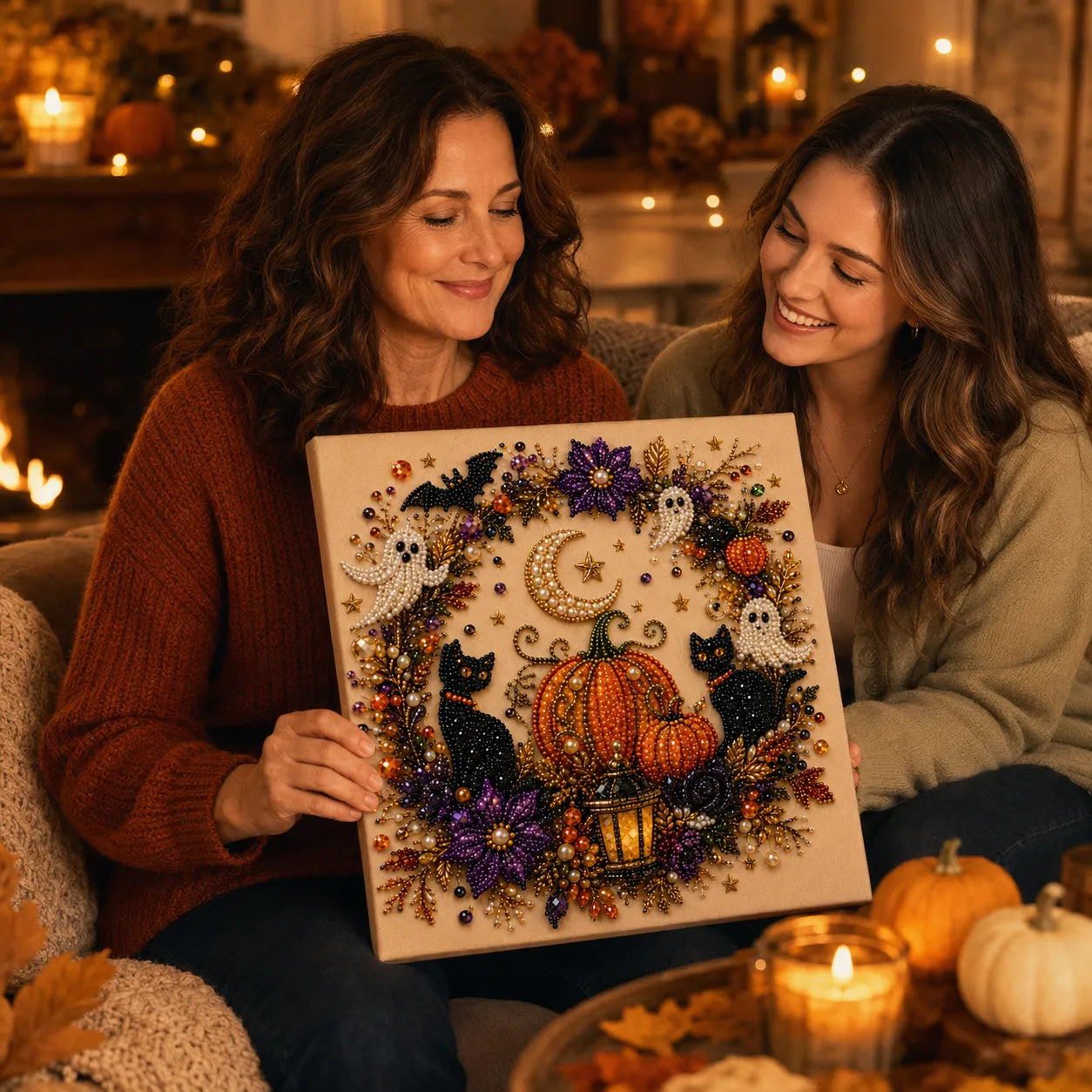 Halloween Pearl-like Bead Craft Kit, Cozy Wall Art DIY