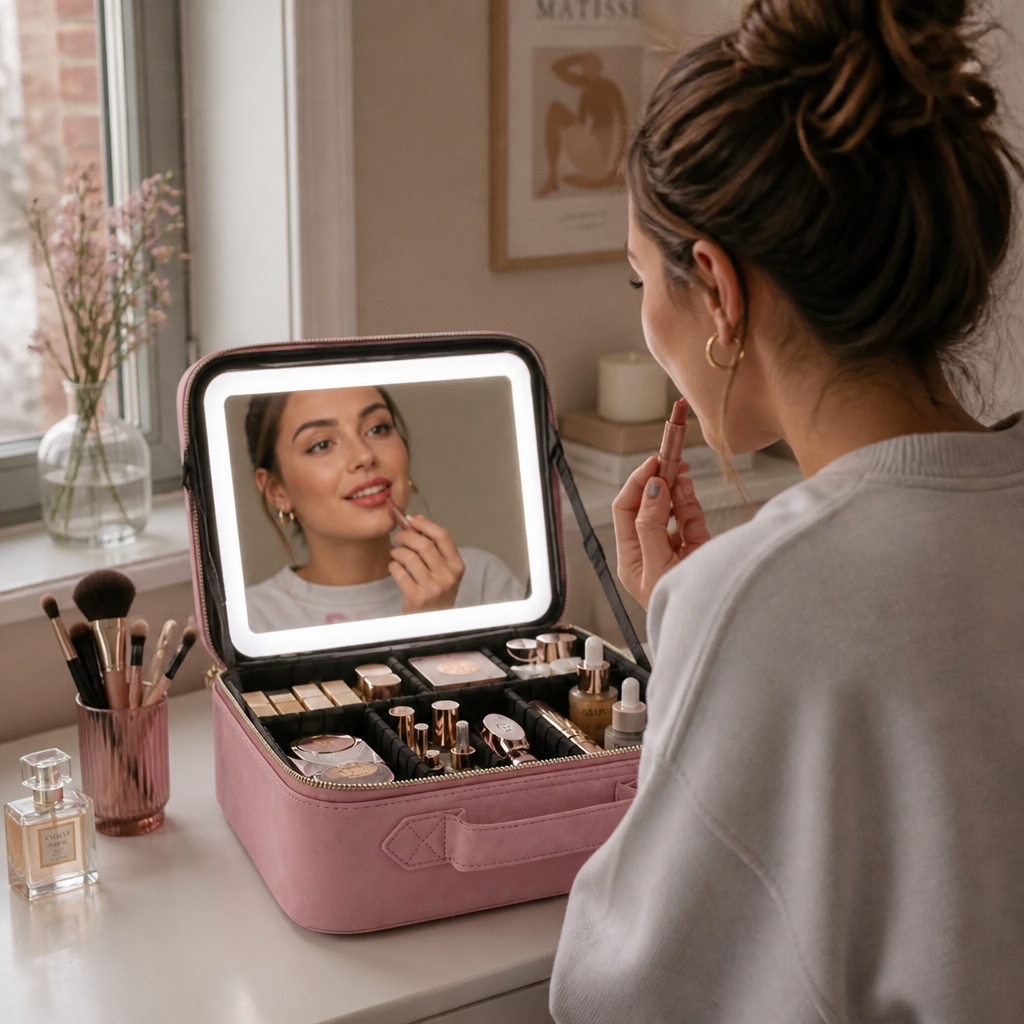 Portable Vanity Case With Lighted Mirror