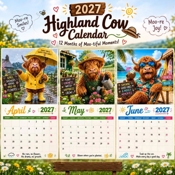 2027 Highland Cow Wall Calendar