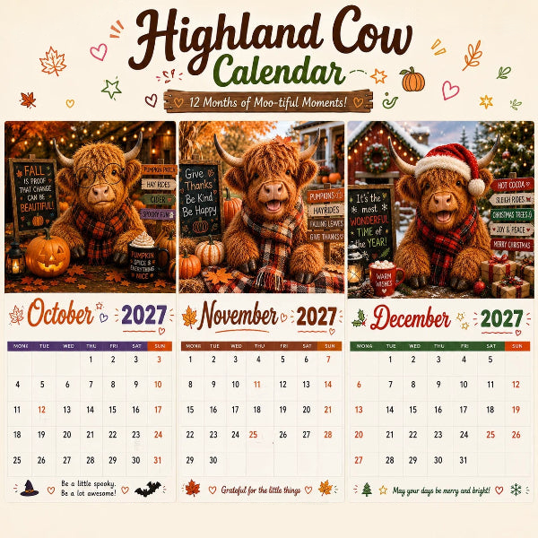 2027 Highland Cow Wall Calendar