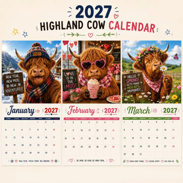 2027 Highland Cow Wall Calendar