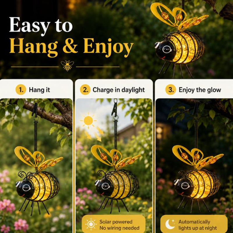 🐝Hanging Solar Bee Light – Warm Amber Glow, Flicker-Free