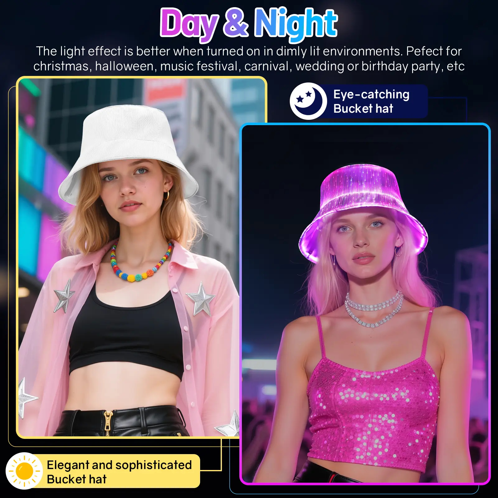 LED Light-Up Bucket Hat – 7-Color Flashing