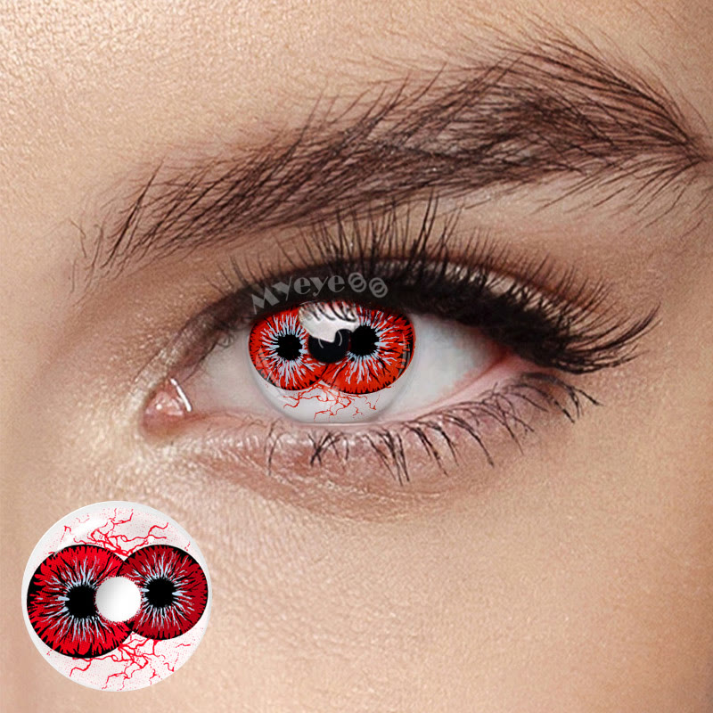 MYEYEBB Twin Hex Red Prescription Cosplay Colored Contact Lenses - Twin Hex Red (1 Year) - -8.00 - KF2eye_RD - image 1