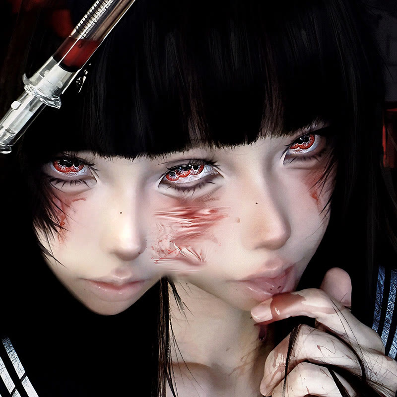 MYEYEBB Twin Hex Red Prescription Cosplay Colored Contact Lenses - image 5