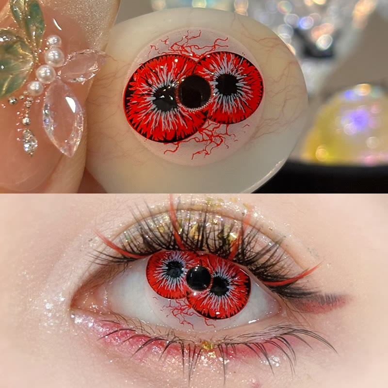 MYEYEBB Twin Hex Red Prescription Cosplay Colored Contact Lenses - image 3